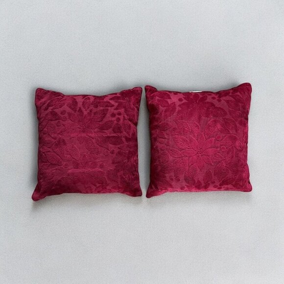 Throw Pillows Set Of 2 Decorative Red Floral 14"x14" Home Accent Velvet READ - Picture 1 of 4